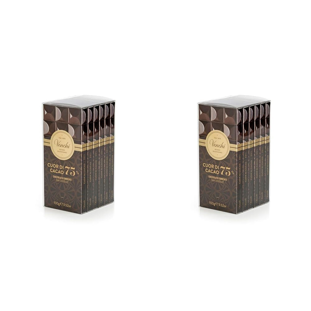 Venchi, Set de 6 tablete de ciocolată neagră extra 75%, 468 grame Bomboane de Ciocolata Naty Shop 2 x 6 bucati Ciocolată neagră 75