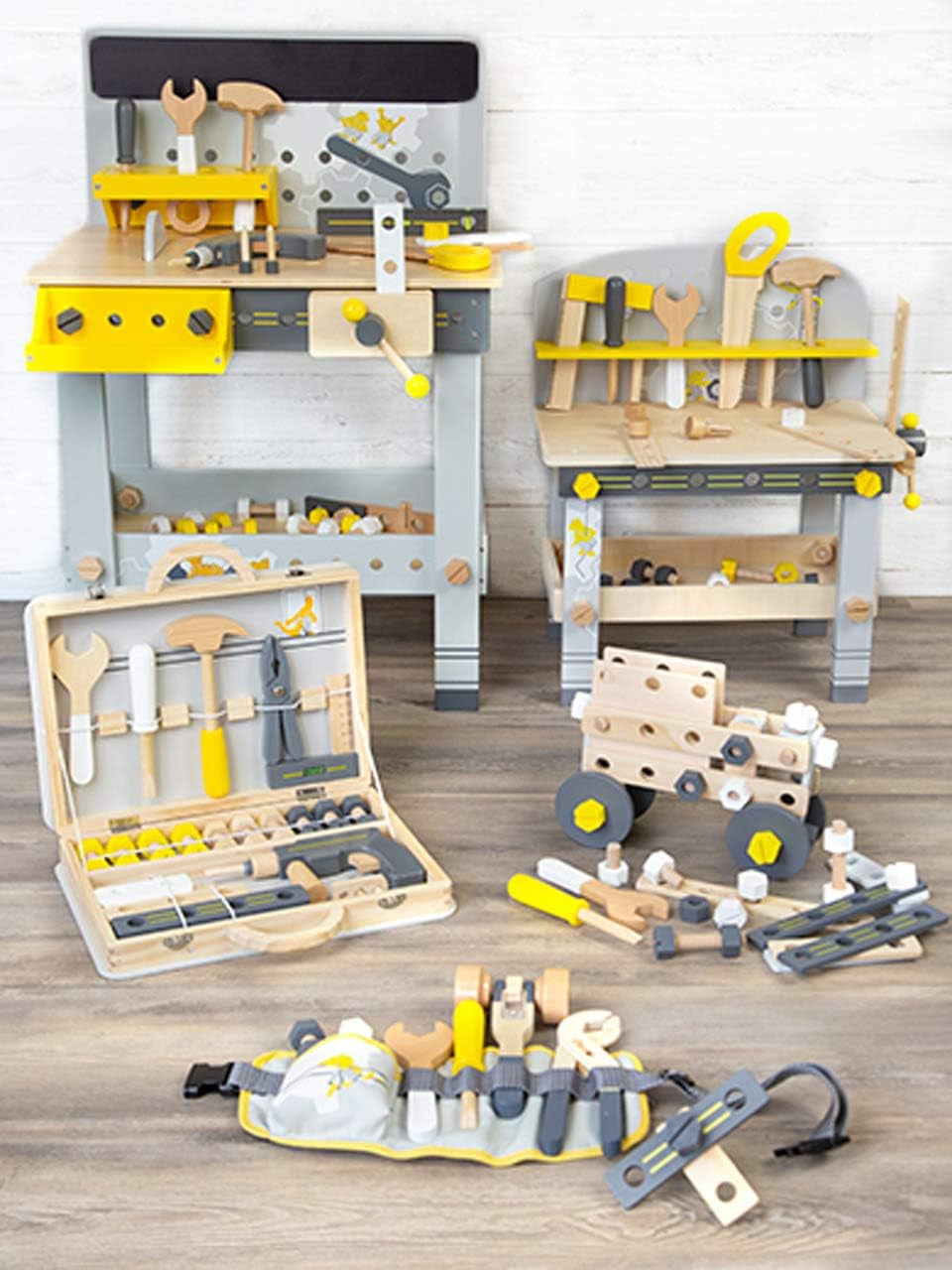 Small Foot Konstruktionsset Miniwob aus Holz, kreativer Bausatz mit Werkzeuge und Zubehör, ab 3 Jahren, 11810, Grey Yellow