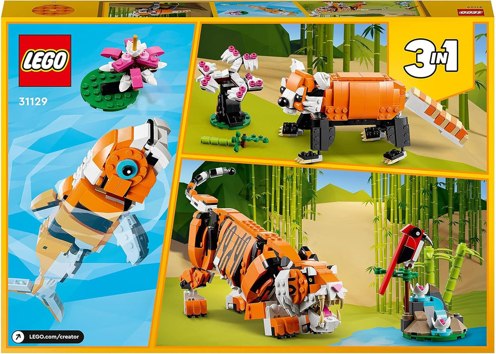 LEGO 31129 Creator Majestic Tiger, Panda vagy Fish 3 az 1-ben állatfigura készlet játék gyerekeknek fiúknak és lányoknak Állatépítő játék építőkészletek Besuche den LEGO-Store