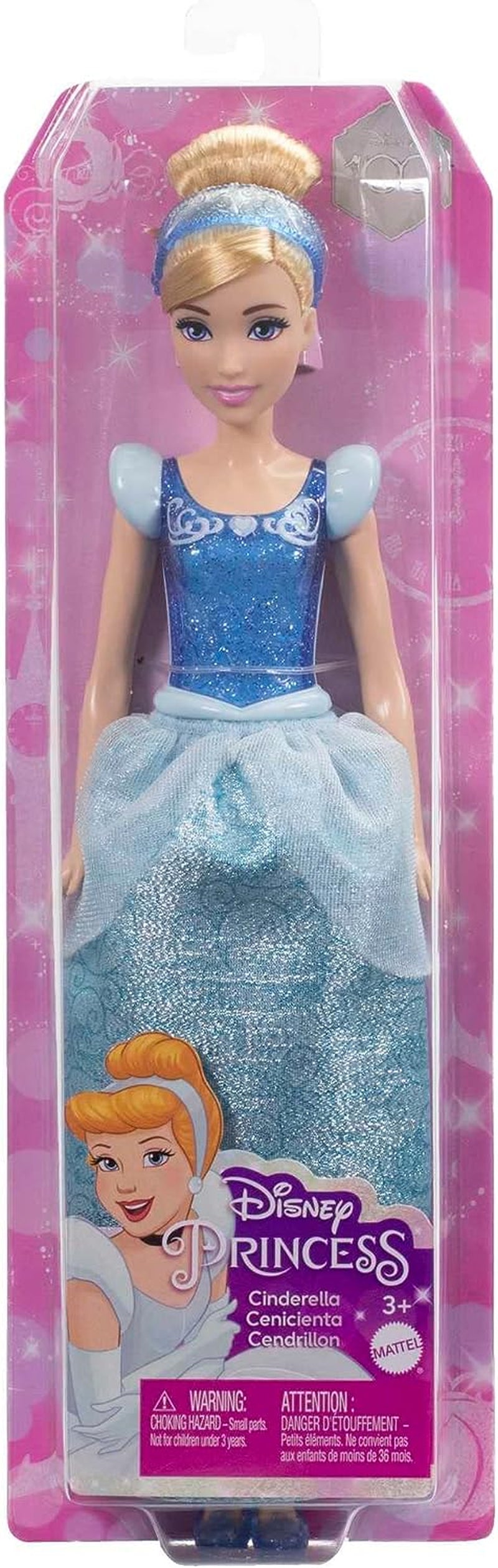 Mattel DISNEY Princess Hamupipőke mozgatható baba csillogó ruhával, levehető cipőkkel és tiarával, fésülhető haj a fodrászathoz, 3 éves kortól, HLW06 Naty Shop babák
