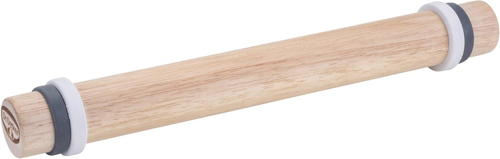 Dr. Oetker Rollholz incl. Distansringen – Hochwertiges Teigroller Set aus FSC-zertifiziertem Gummiholz ​​​​mit abnehmbaren Silikonringen für gejängemes Ausrollen