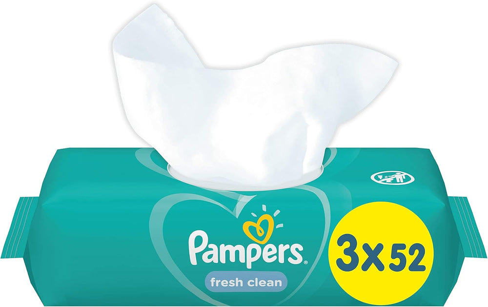 Pampers Fresh Clean baba törlőkendők 81688041, 3x52 db, (Baba törlőkendők, műanyag zacskó, lány/fiú, türkiz, fehér, Németország, 896,7g)