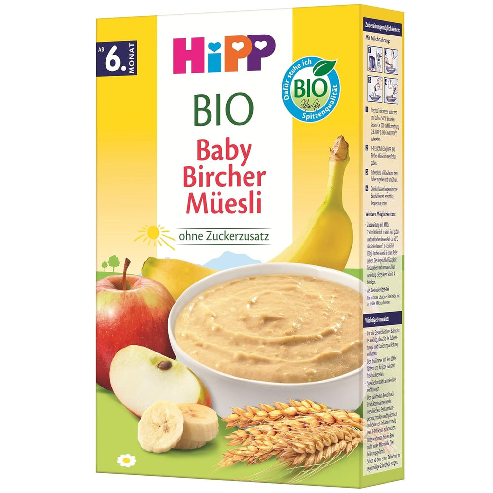 HiPP Organic Baby Bircher müzli (8 x 250 g), 6 hónapos kortól, hozzáadott cukor nélkül, extra puha gabonapehely - könnyen emészthető reggeli a legjobb bio minőségben