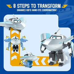 Super Wings Transformation Plane Supercharged Traver, kb. 12,7 cm-es nagy gyerekek Játékfigura Repülőgép és Robot figura fiúknak és lányoknak 3 éves kor felett ezüst akciófigurák Naty Shop