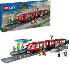 LEGO City villamos állomással, ajándékötlet járműjáték-rajongóknak 7 éves kortól, 6 minifigurával és egy vakvezető kutyával szerepjátékhoz, építőjáték 60423 Építőkészletek Besuche den LEGO-Store Alapértelmezett cím