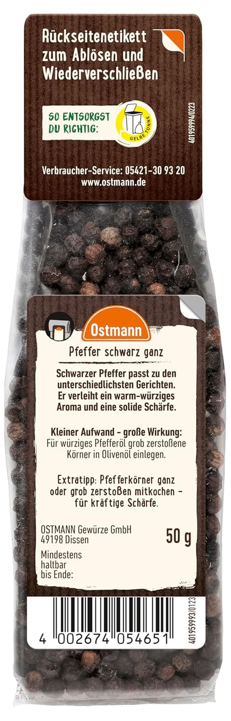 Ostmann szemes fekete bors (1 X 50 G) Fűszeres Naty Shop
