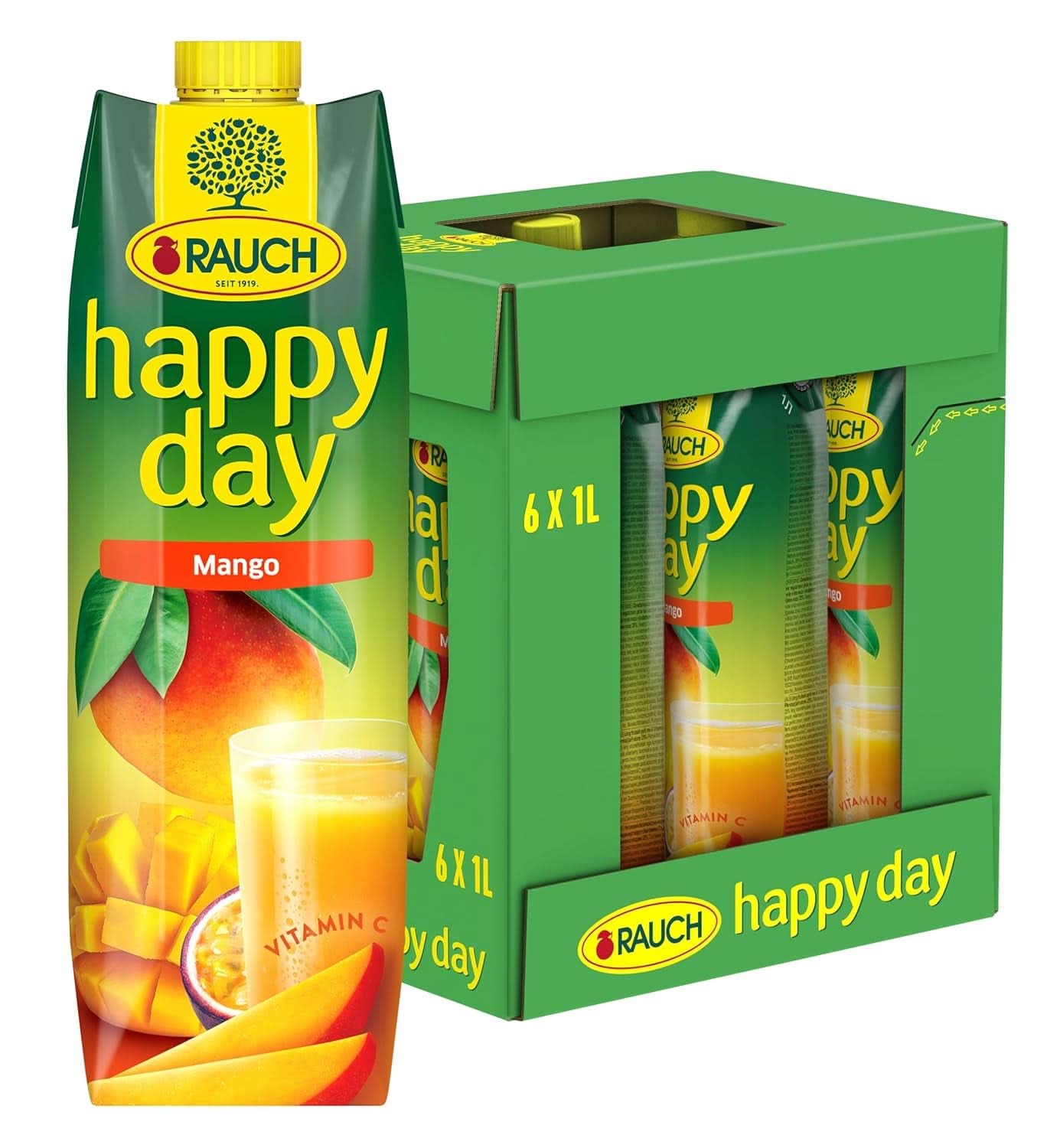 Rauch Happy Day Mango | Finomított ital passiógyümölccsel | Sok C-vitamin | 6 x 1 literes, Tetra Prisma Naty Shop 6 x 1 literes Mango