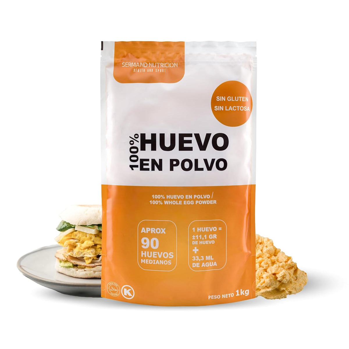 Eipulver aus Freilandeiern (1kg) | Pasteurisiertes Vollei Pulver | Ohne Zusatztoffe | Glutén- és laktózmentes | Vakuumverpackung im Zip-Beutel