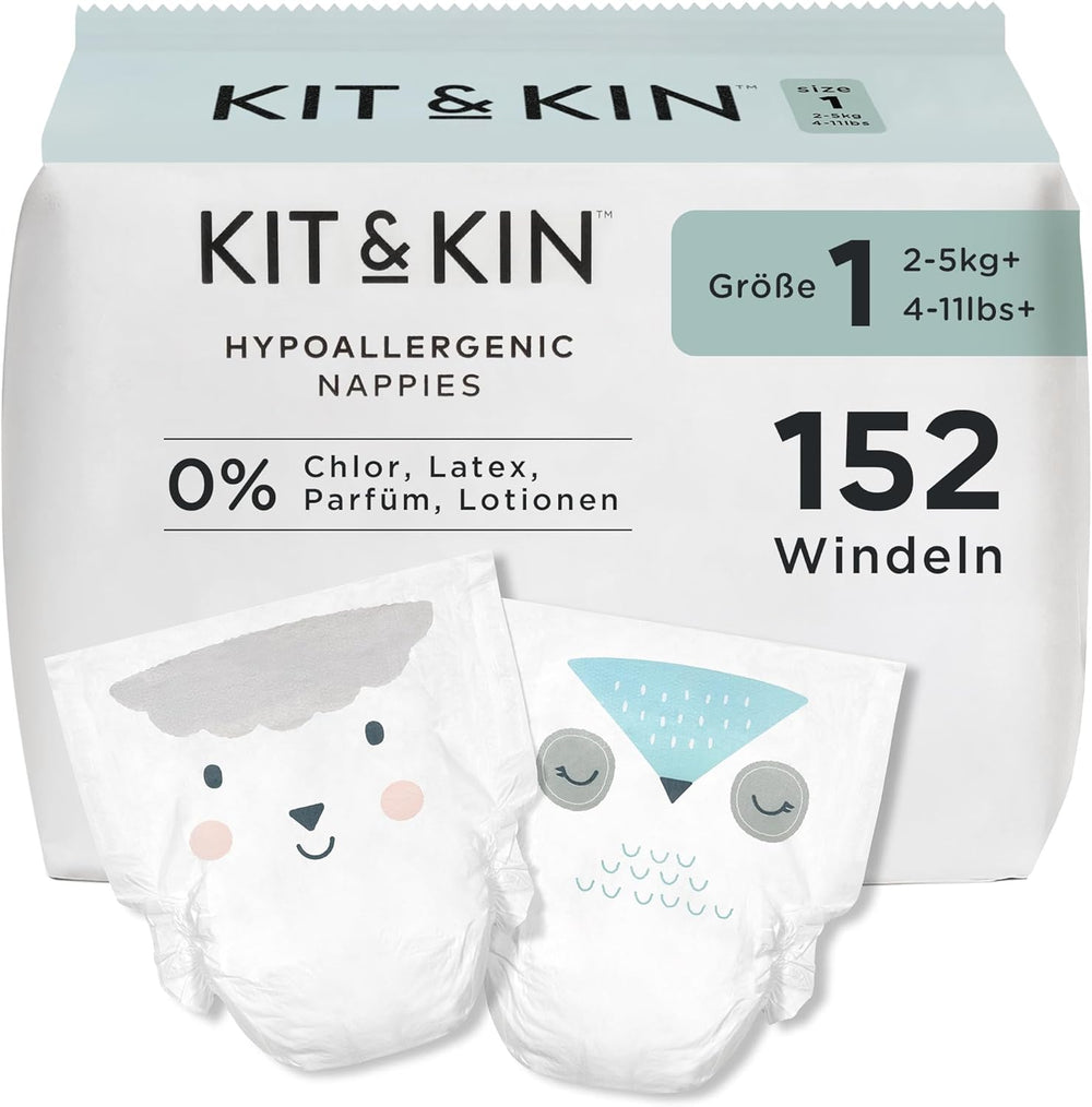 Kit & Kin Premium pelenkák, 4-es méret (9-14 kg), 128-as, növényi alapú és hipoallergén, megbízható szivárgás elleni védelem, vegán és kegyetlenség mentes