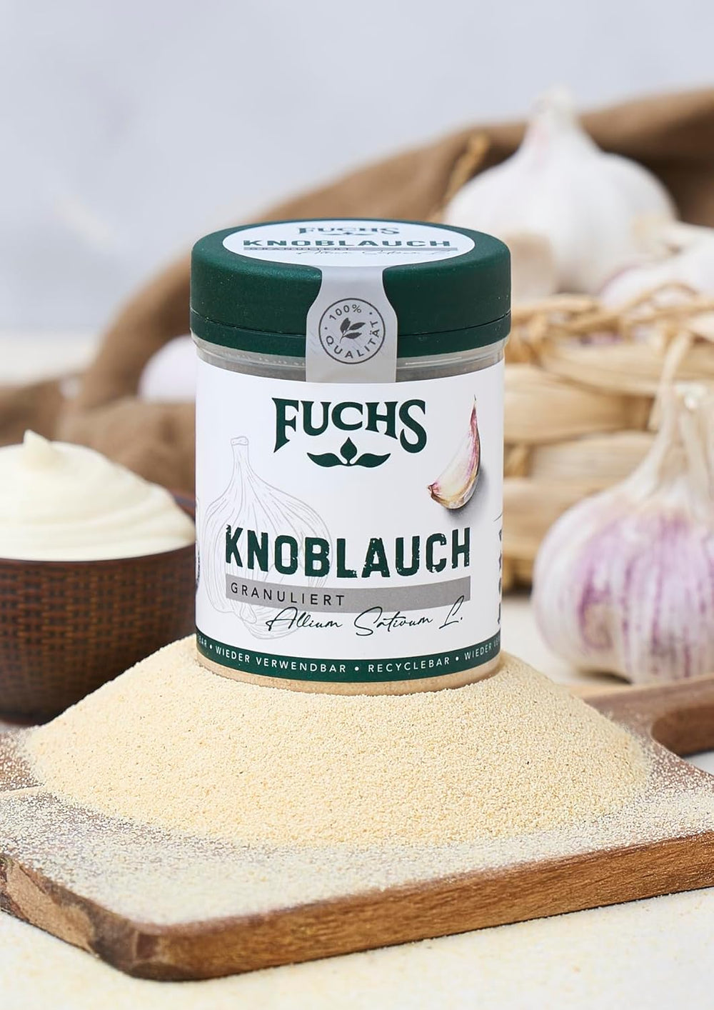 Fuchs Gewürze - Fokhagyma granulált - würzig-zwiebliger Geschmack für Tzatziki, Knoblauchbutter oder Gemüsegerichte - természetes összetevők - 85 g wiederverwendbarerben, recyclebarer Dózis