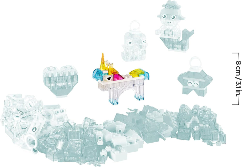 LEGO Classic Zauberbox mit durchsichtigen Steinen - Farbenfrohe Bausteine ​​und Aufhängersteine ​​- Einhorn, Drache, Pinguin und weitere Figuren - Bastelset für Mädchen & Jugen ab 5 Jahren 11040