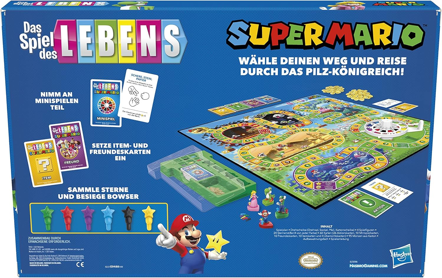 Hasbro The Game of Life Super Mario társasjáték 8 éves kortól, játssz minijátékokat, gyűjts csillagokat és harcolj Bowserrel