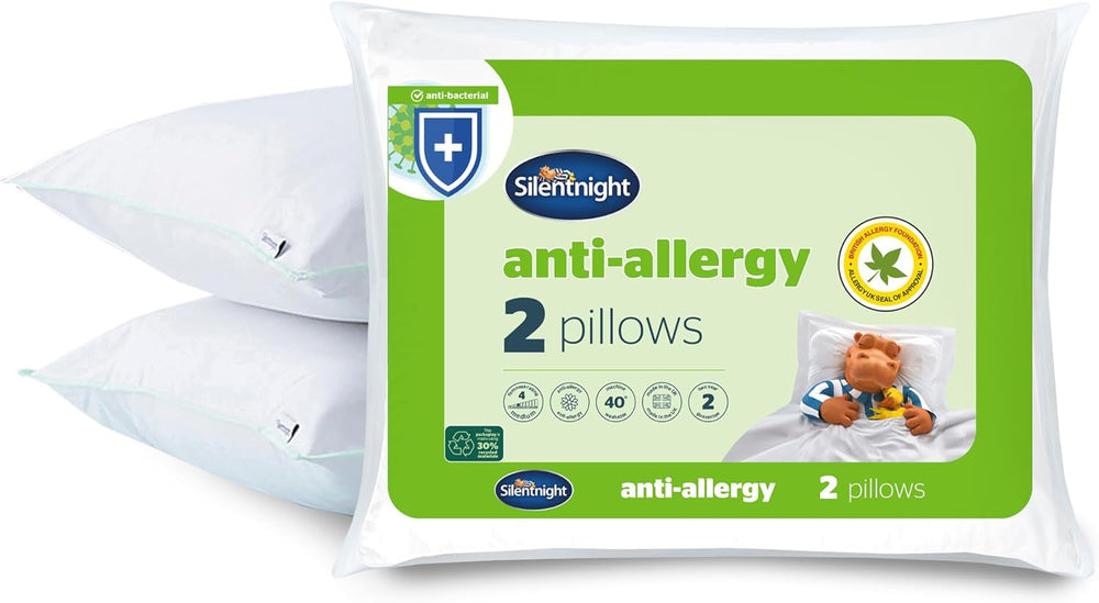 Pernă moale antialergică Silentnight, pachet de 2, pernă de susținere moale cu fibre de pană, ideală pentru persoanele care dorm frontal și abdominal, hipoalergenică și lavabilă la mașină, 2 bucăți Perne standard Naty Shop Pachet de 2 Suport moale