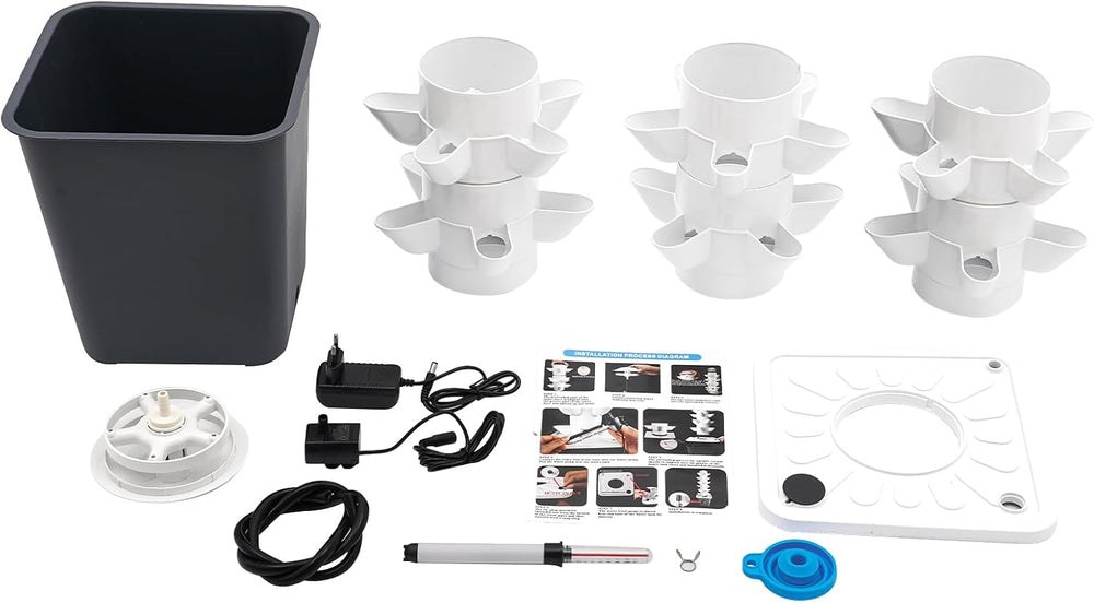 30 kapszula hidroponikus torony, kerti hidroponikus termesztőrendszer, 6 szintes függőleges hidroponikus termesztőkészlet, aeroponikus torony hidratáló szivattyúval, adapterrel és magágyakkal (szürke)