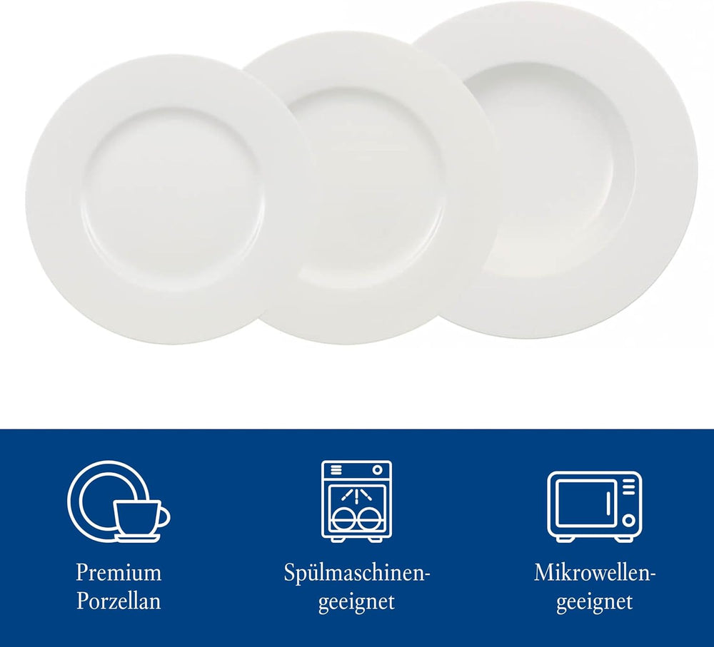 Villeroy & Boch – Set de masă Wonderful World, 12 piese, alb, potrivit pentru mașina de spălat vase și cuptorul cu microunde, farfurii, veselă, porțelan, farfurii de cină, set, set de veselă modern, porțelan premium