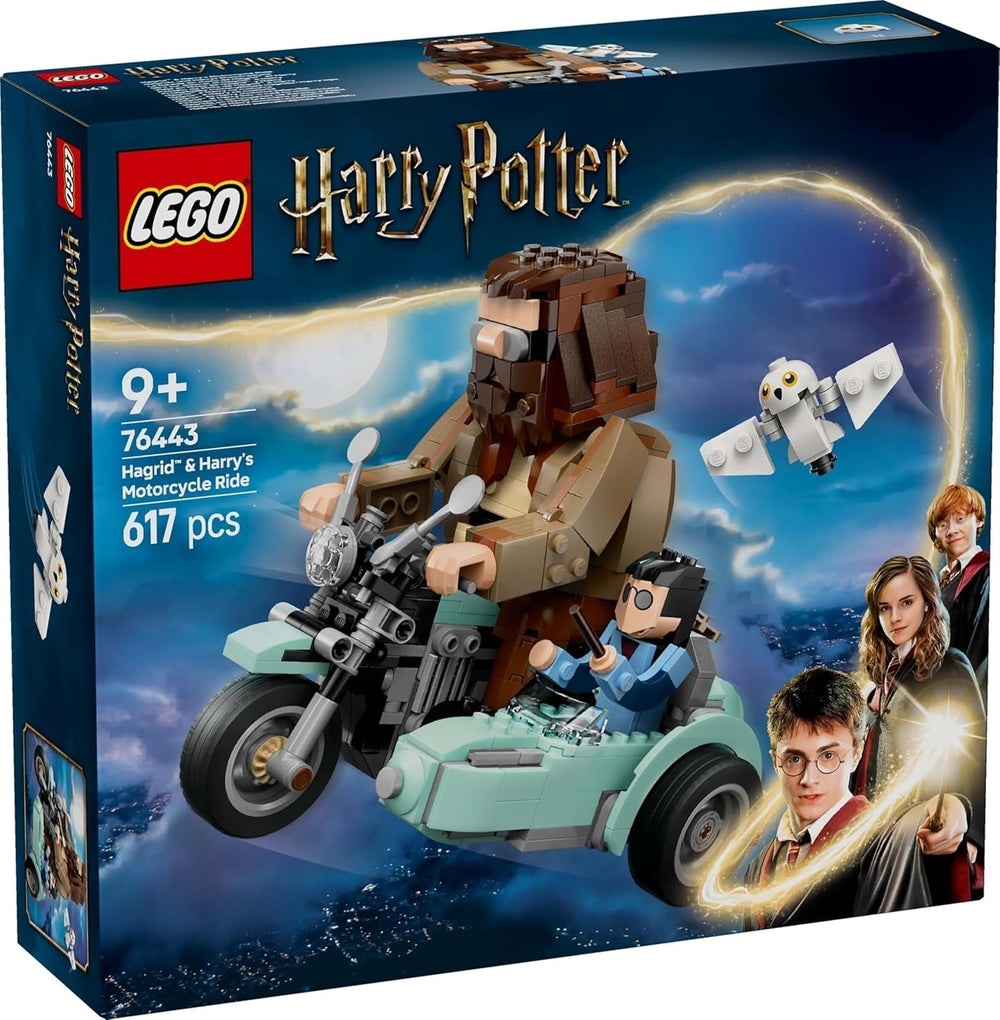 LEGO Harry Potter Hagrid and Harry's Motorbike Tour, jucărie cu motocicletă mobilă cu Sidecar & Hedwig Minifigure, cadou de ziua de naștere pentru fanii lumii vrăjitorilor, băieți și fete cu vârsta de 9+ 76443 Seturi de constructie Besuche den LEGO-Store