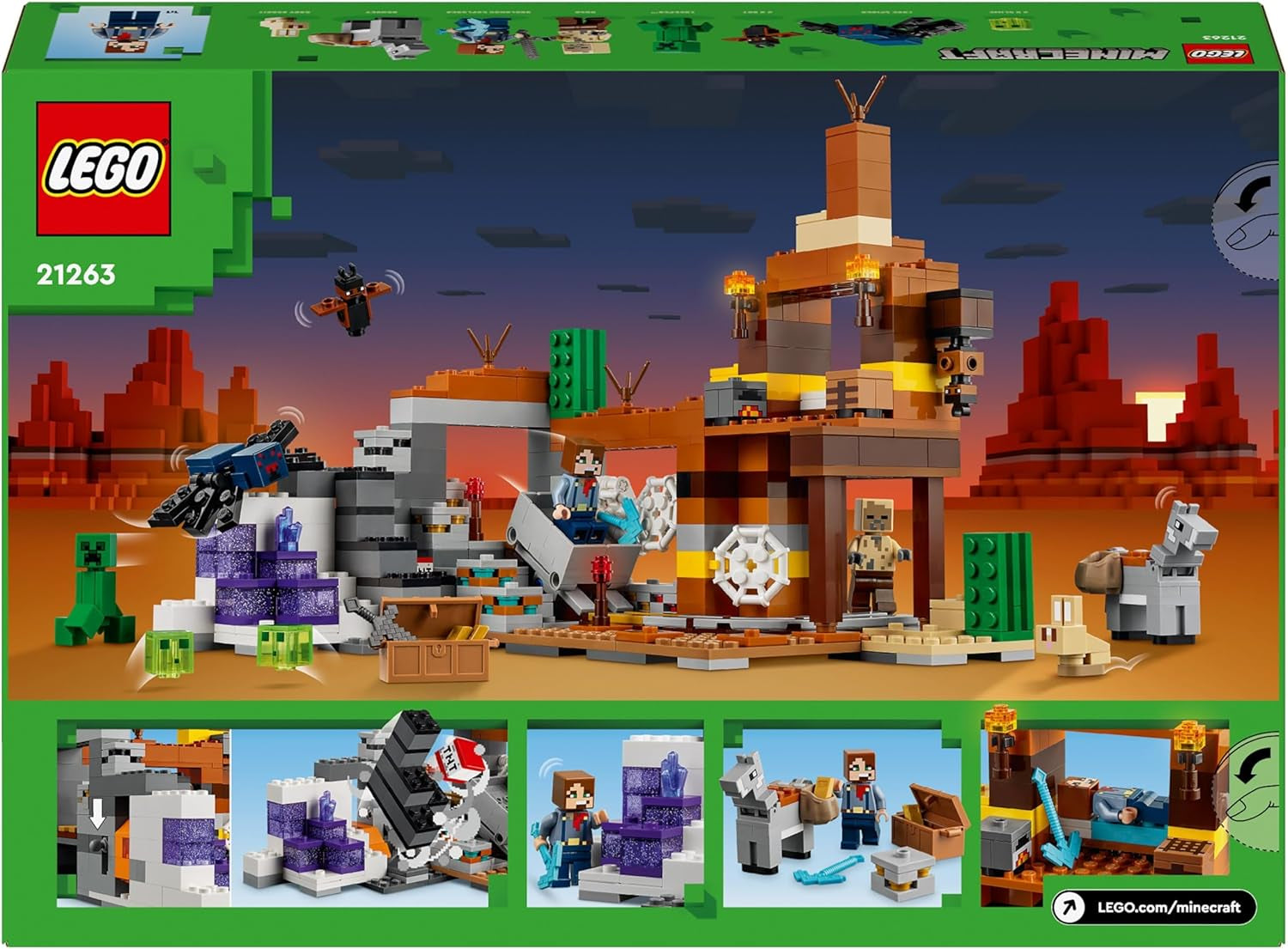 LEGO Minecraft Badlands Mine Videojáték bányászjáték készlet 8 év feletti fiúknak és lányoknak Szórakoztató építőkockák kalandkészlet születésnapi ajándék 21263 építőkészletek Besuche den LEGO-Store