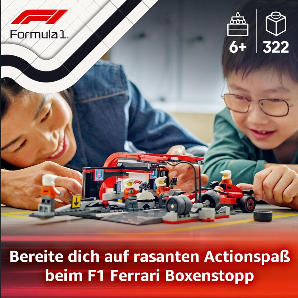 LEGO City F1 Pit Stop Pit Crew-val és Ferrari Flitzerrel - Formel 1 Pit Stop készlet 1 versenyzővel és 4 szerelő minifigurával - Spielzeug Rennauto für Boys und Mädchen ab 6 Jahren - 60443