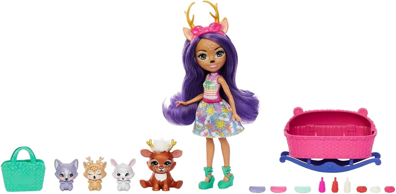 Enchantimals Puppen, Baby Best Friends-Spielsets, kleine Puppe, Freundin-Figur, 3 Tierbabys und Zubehör, Überraschung beim Auspacken, Geschenke für Kinder - HNW97