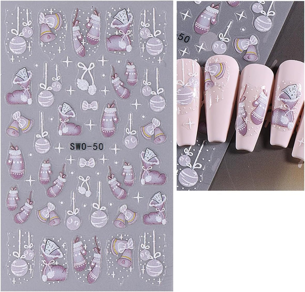 JMEOWIO Nagelsticker Weihnachten 6 Blatt Nail Art Sticker Selbstklebend Nagelaufkleber Schneeflocke Winter Urlaub Süß Dekoration Nageldesign Zubehör