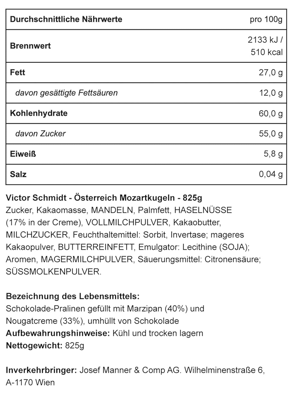 Mozartkugeln – Eredetiek Ausztriából – Finom csokoládé nugáttal és marcipánnal – 825g (1 csomag)
