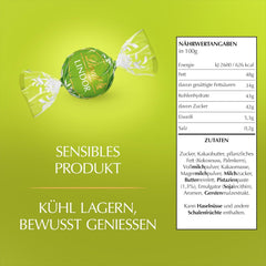 Lindt LINDOR csokoládé pisztáciával | 1 kg-os visszazárható zacskó | kb. 80 db tejcsokoládé golyó szájban olvadó pisztácikrémes töltelékkel | Tömeges csomag, praliné ajándék