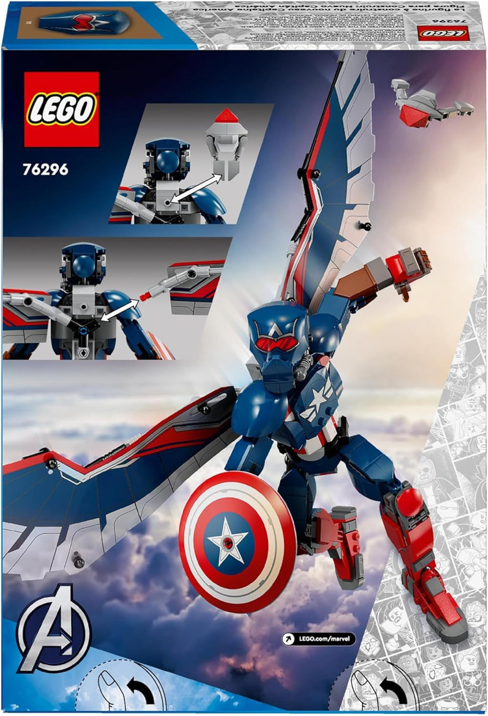 LEGO Marvel New Captain America Building Figure, jucărie cu supereroi pentru copii, model construibil și minifigurină, set de construit și jucat, cadou pentru băieți și fete de la 8 ani 76296 Seturi de constructie Besuche den LEGO-Store