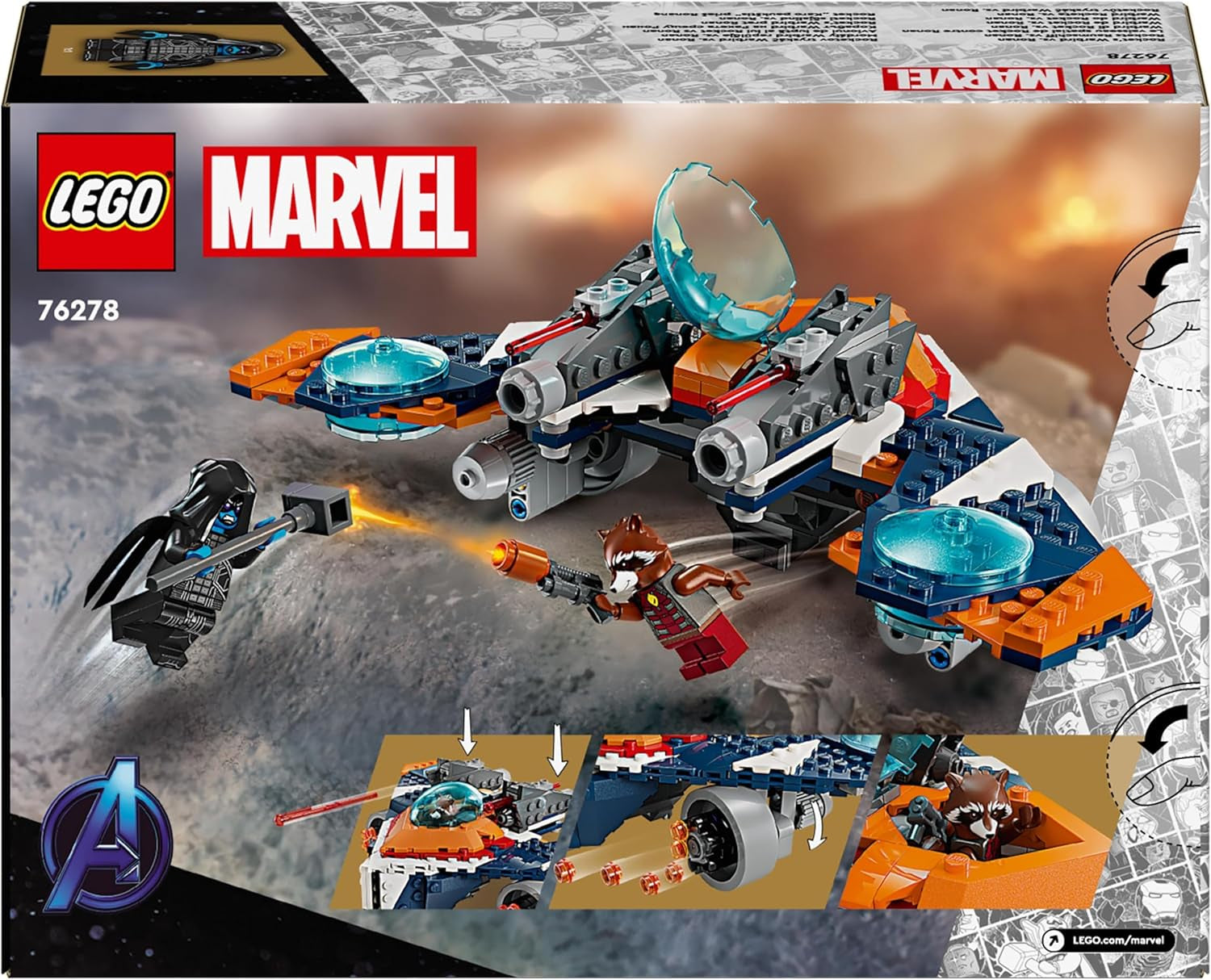 LEGO Marvel Rockets Űrhajó vs. Ronan építhető űrhajó készlet A galaxis őrzői szuperhős figura játék ajándék fiúknak és lányoknak 8 éves 76278 építőkészletek Besuche den LEGO-Store