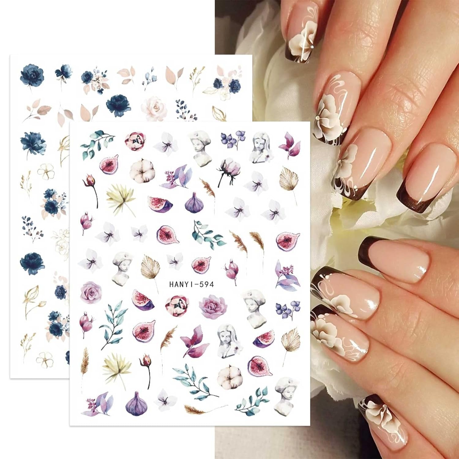JMEOWIO Nagelsticker Frühling Blumen 10 Blatt Nail Art Sticker Selbstklebend Nagelaufkleber Buntes Sommer Blumen Dekoration Nageldesign Zubehör