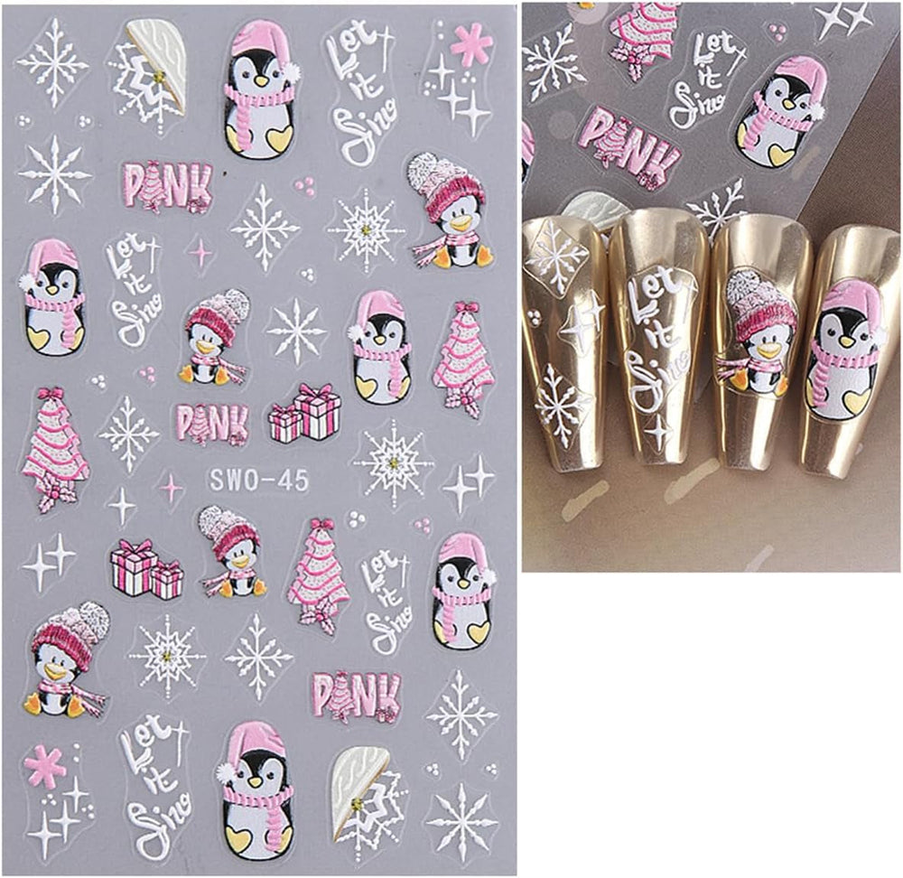 JMEOWIO Nagelsticker Weihnachten 6 Blatt Nail Art Sticker Selbstklebend Nagelaufkleber Schneeflocke Winter Urlaub Süß Dekoration Nageldesign Zubehör