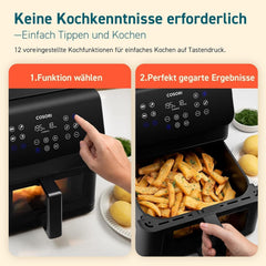 COSORI forrólevegős olajsütő Airfryer, 12 az 1-ben légfrissítő XXL 6,2 liter, forró levegős sütő nézet ablakkal és keverési emlékeztetővel, 80 recept Háztartási gépek Naty Shop