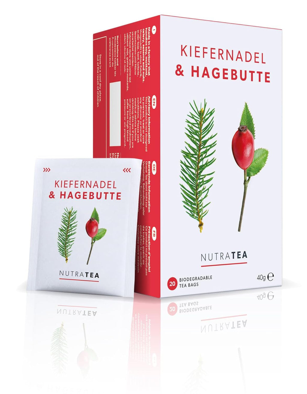 Nutra Tea Măceșe &amp; Ace de pin, ceaiul din ace de pin contribuie la întărirea sistemului imunitar natural al organismului, la menținerea funcției rinichilor și vezicii urinare, 20 pliculețe de ceai reutilizabile, ceai din măceșe
