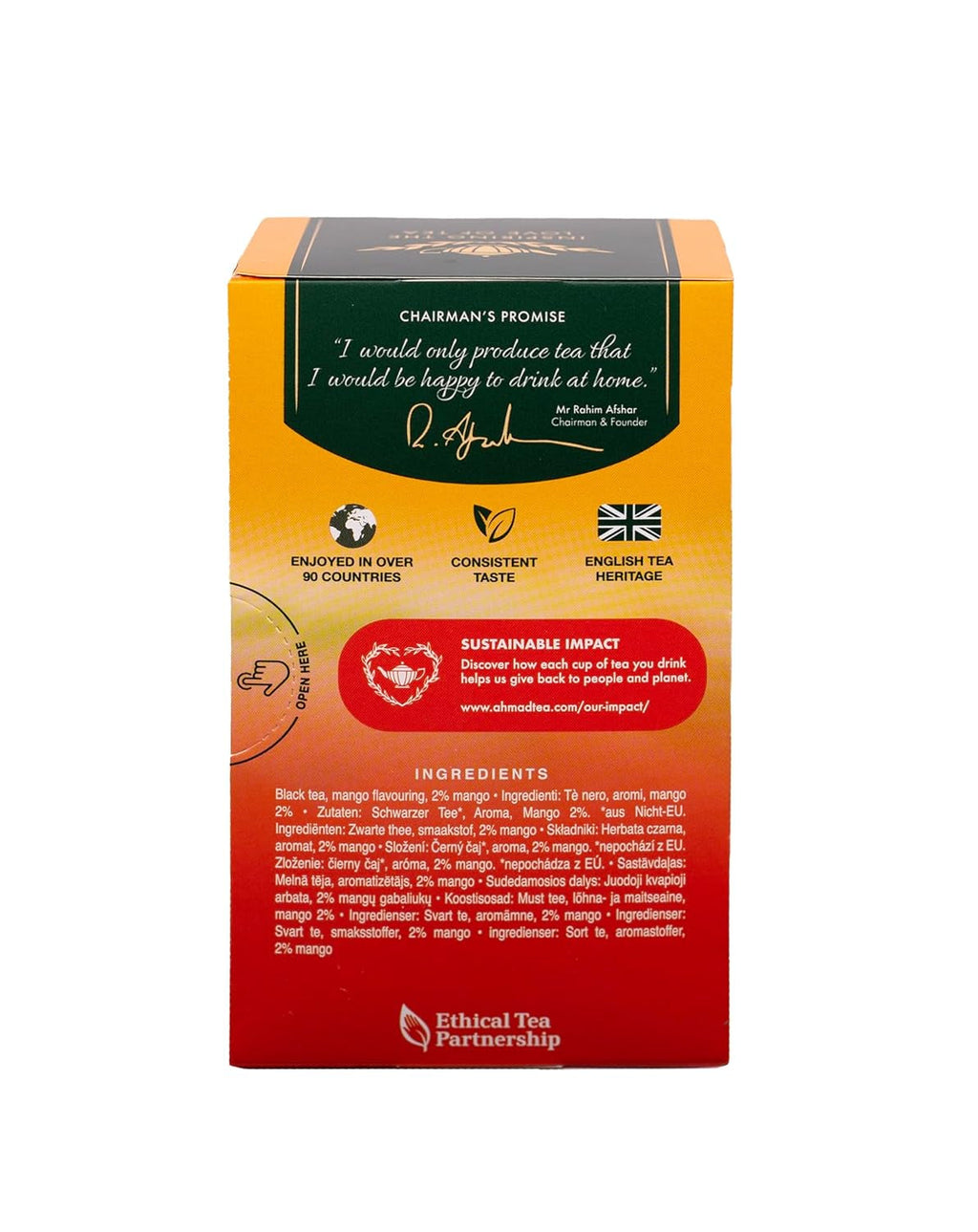 Ahmad Tea – Mango Magic | Ceai negru cu aromă de mango | 20 pliculețe de ceai de 2 g | Pliculețe de ceai cu bandă