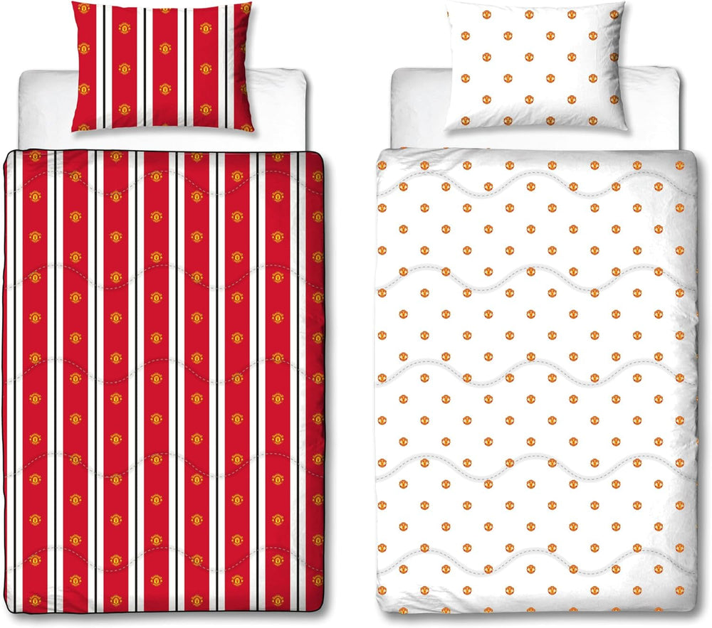 Manchester United FC hivatalos egyetlen paplan, megfordítható, piros-fehér, huzat nélküli, futballpaplan, párnahuzat, mosható, tökéletes utazáshoz, éjszakára, 10,5-ös paplanok és paplanok Naty Shop alapértelmezett címe