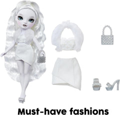 Rainbow High Shadow High Natasha Zima - 28 cm Modepuppe in Grauschattierungen, Weißes Haar und Outfit, Stylische Handtasche, Süßes Geschenk für Kinder von 4-10 Jahren