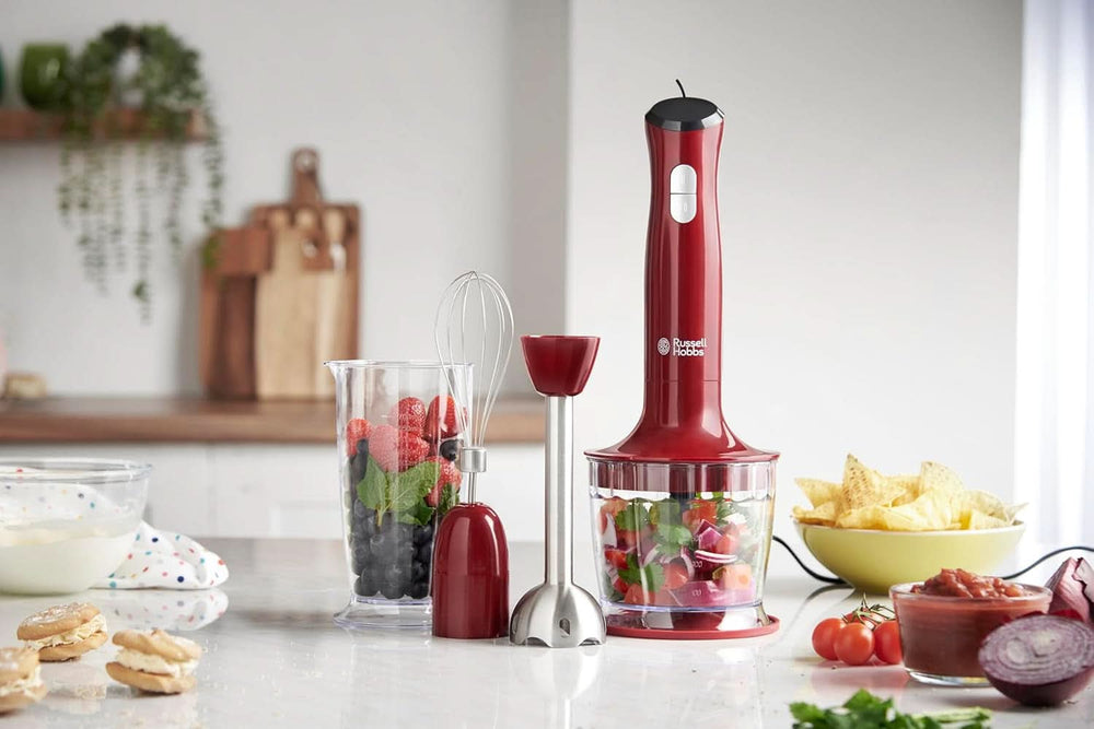 Russell Hobbs Stabmixer [3-in-1: Pürierstab/Zerkleinerer, Mixer- & Schneebesenaufsatz] Desire Rot (Bpa-Free & Spülmaschinenfestes Zubehör, Für Smoothie, Suppen Saucen, Joghurt Babynahrung, Joghurt Babynahrung0ty06)-2