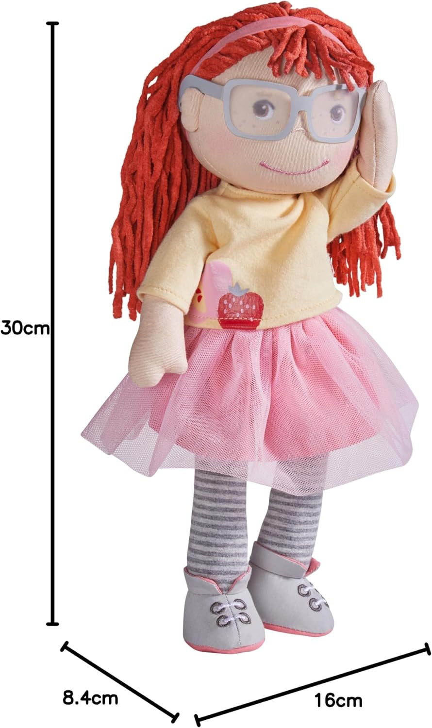 Păpușa HABA AVA, păpușă de 30 cm cu ochelari, păpușă moale pentru copii de la 18 luni