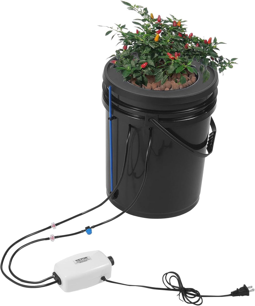 Sistem de creștere hidroponică VEVOR DWC, Sisteme de creștere hidroponică, Cultivare în apă adâncă 4 găleți de 20 de litri, Sistem DWC cu pompă de aer, pietre de aer și indicator al nivelului apei pentru legume cu frunze