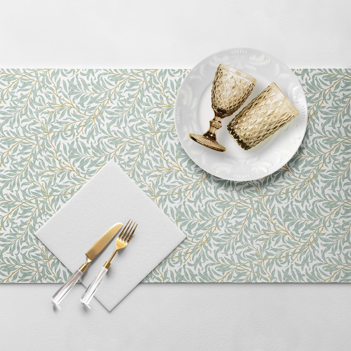 PAW - Airlaid Table Runner (40 Cm X 24 M) I Decorațiuni de masă pentru comuniune, confirmare, nuntă, aniversare, petrecere în grădină, botez I Decorațiuni de masă Panglică de masă elegantă - Willow Branch I Willow Branch