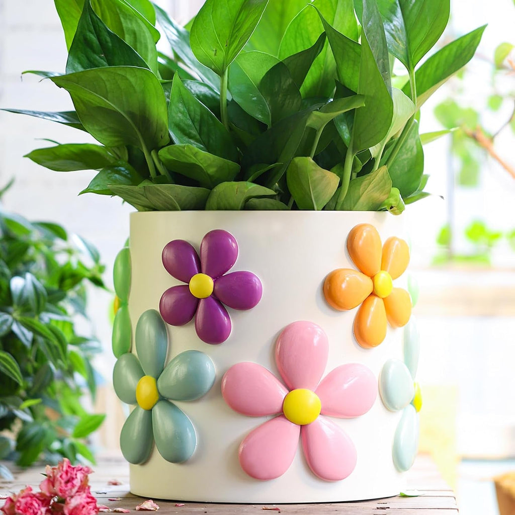 Ghivece de flori colorate GUGUGO, jardinieră curcubeu drăguță și unică cu drenaj, ghivece de flori retro vintage pentru uz interior și exterior, ghiveci de grădină suculente eclectic pentru stil boho, modern