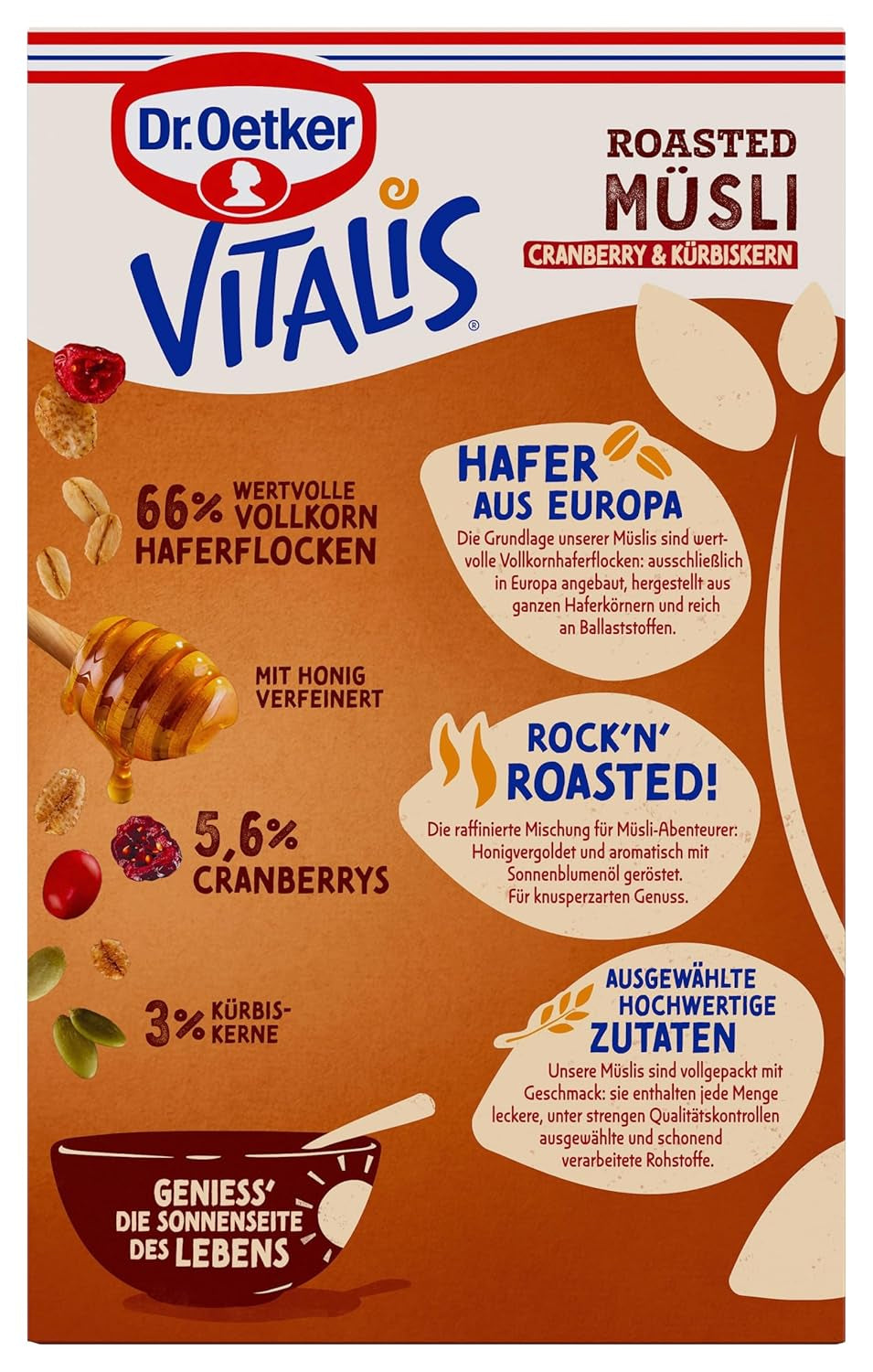 Dr. Oetker Vitalis pirított müzli áfonyával és tökmaggal: Pirított müzli szárított áfonyával, 8 db (8 x 501 g) csomag