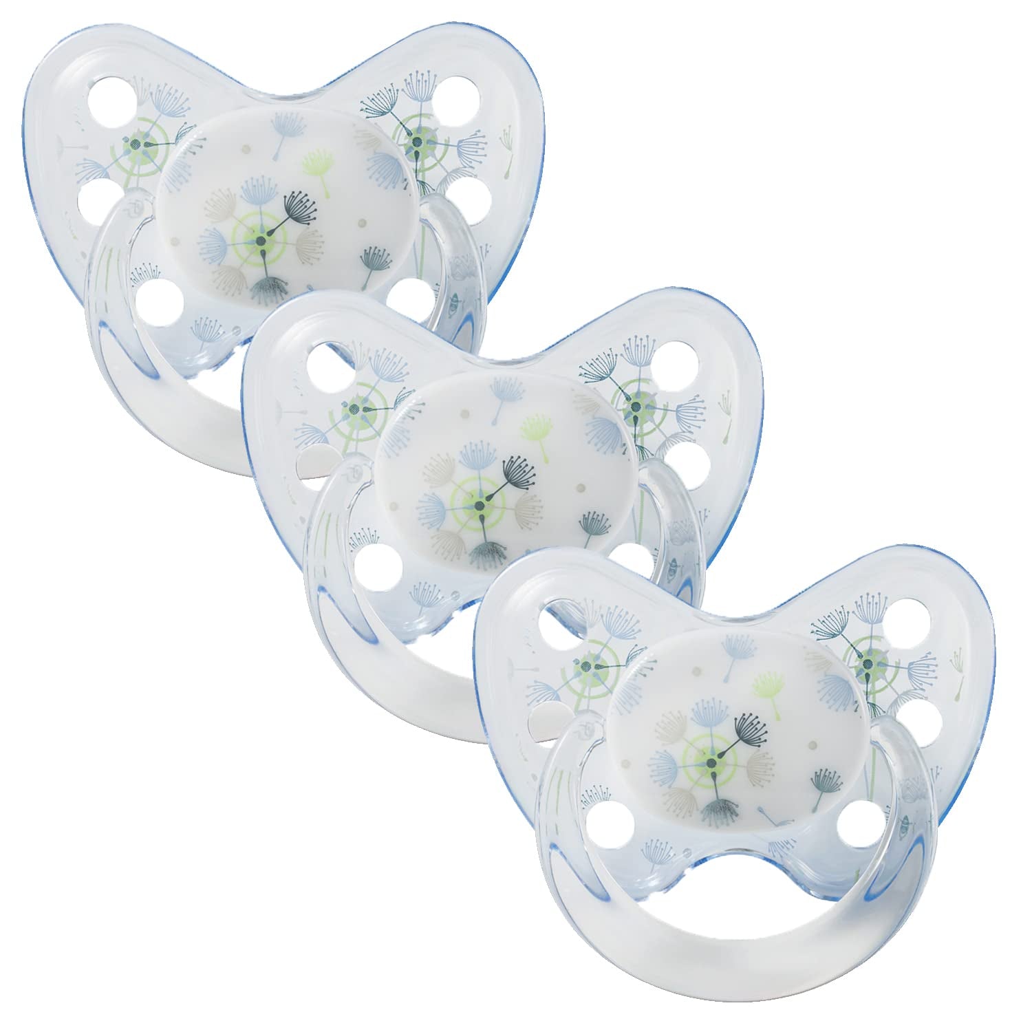 Suzetă din silicon Dentistar®, pachet de 3 – mărimea 1, suzetă 0-6 luni – prietenoasă cu dinții și maxilarul, cu etapă dentară – fără BPA – fabricată în Germania – floare de cireș