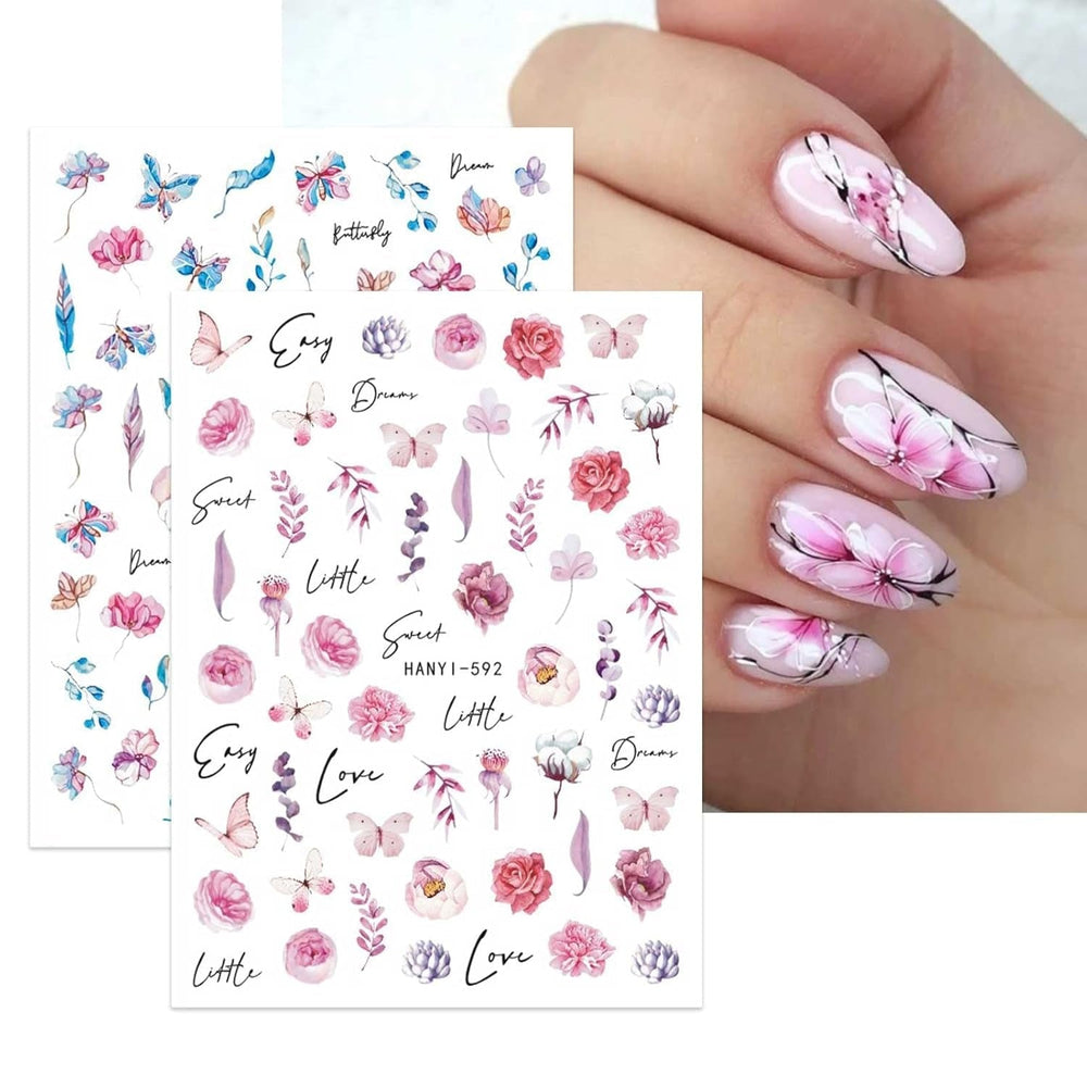 JMEOWIO Nagelsticker Frühling Blumen 10 Blatt Nail Art Sticker Selbstklebend Nagelaufkleber Buntes Sommer Blumen Dekoration Nageldesign Zubehör