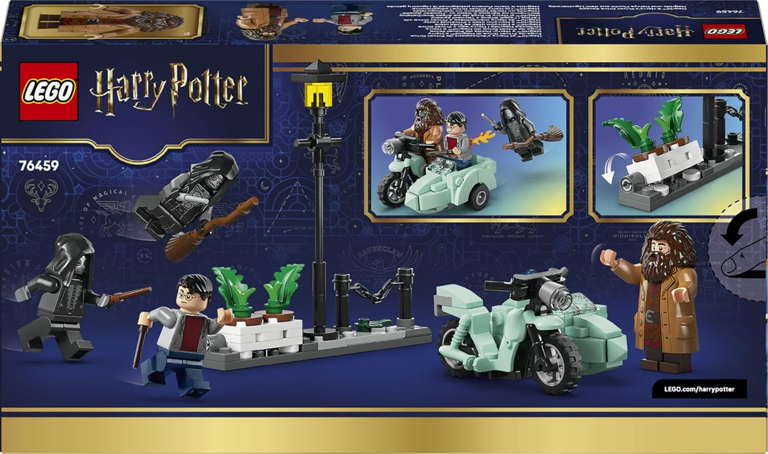 LEGO Harry Potter Hagrids und Harrys Flucht aus dem Ligusterweg - Motorrad Spielzeug mit 4 Minifiguren - 2 Todesser, eine Strassenszene - Geschenk für Mädchen, Jungen und Fans ab 8 Jahren - 76459