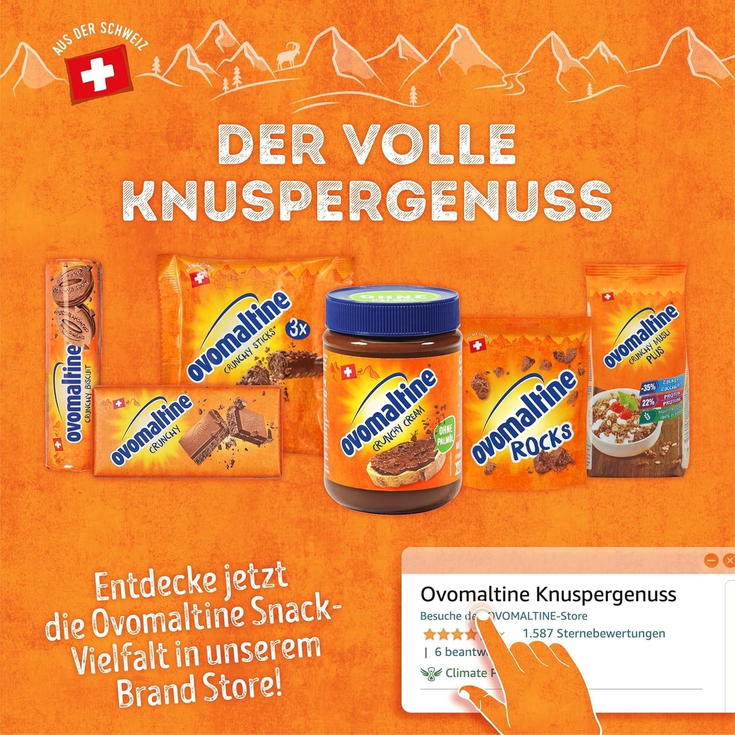 Biscuiți crocanți Ovomaltine cu ciocolată - Biscuiți crocanți cu cremă Ovomaltine, preparați din cea mai fină pudră de cacao, sustenabil (1 x 250g)