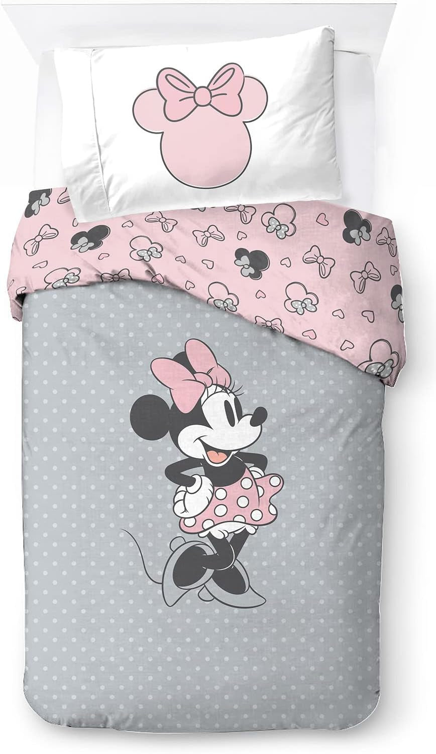 Ágynemű gyerekeknek, unisex, hercegnők és szuperhősök, 100% pamut Ágynemű - gyermek Naty Shop szürke - Minnie Mouse 135X200/50X70 (2 db)