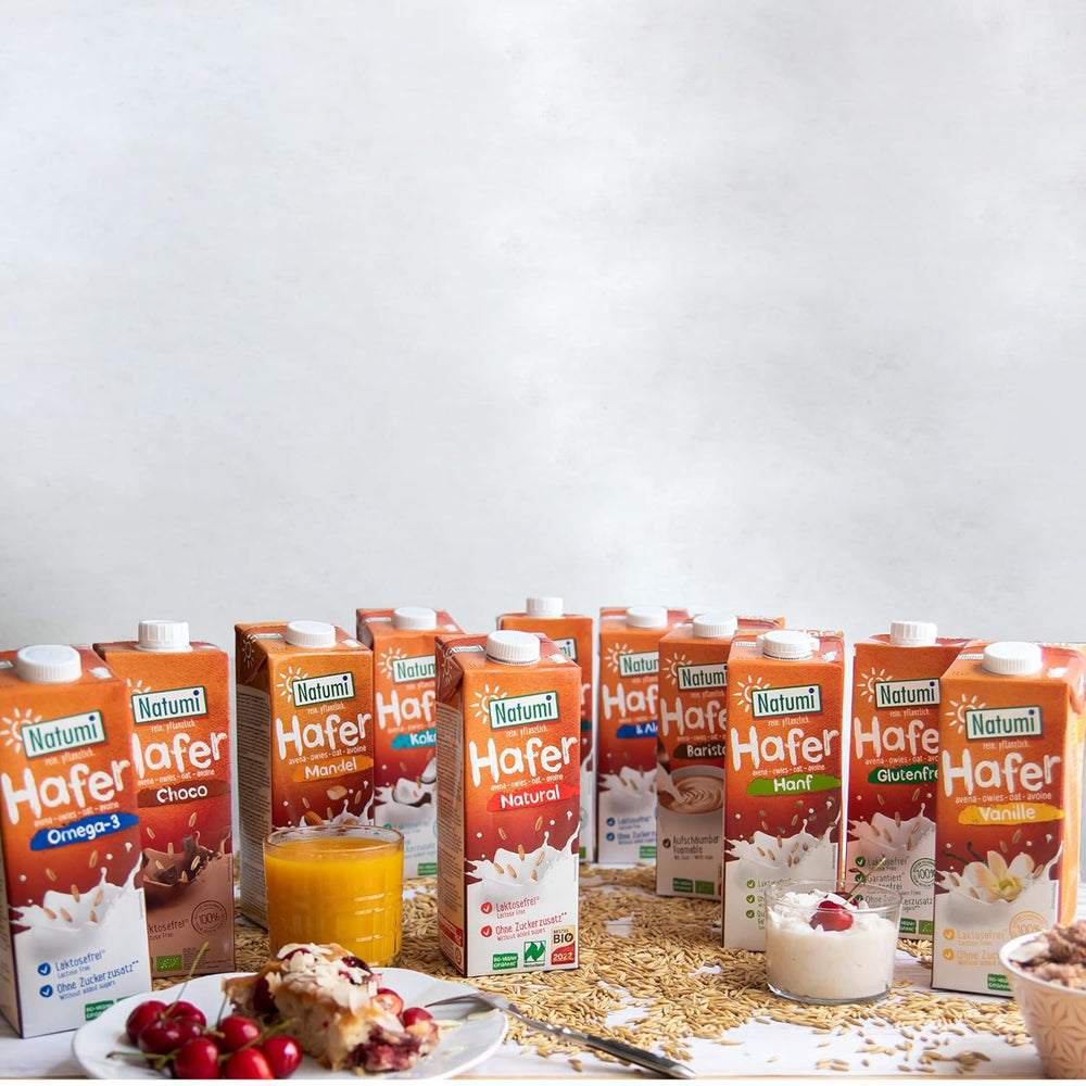 Natumi Bio Haferdrink Glutenfrei, 8 x 1L - Naturland zertifiziert, Laktosefrei, Glutenfrei, Ohne Zuckerzusatz, Bio, Vegán, Hergestellt mit deutschem Hafer, Milchfreie milchfreie Alternative