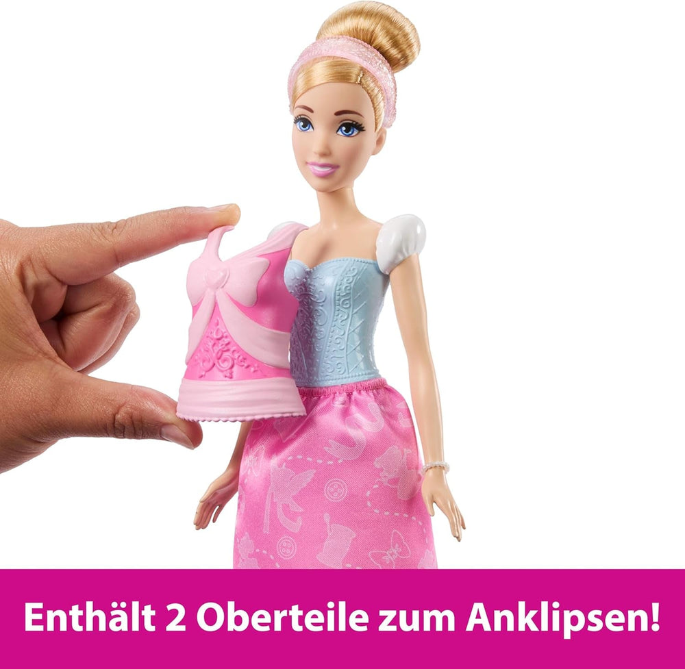 Mattel Disney-Princess-Spielzeuge, Hamupipőke-Modepuppe 2 Looks, 9 Accessoires, 2 Oberteile zum Anklipsen és 2 Röcke. 2-in-1-Geschichten inspiriert vom Disney-Film, JCR95
