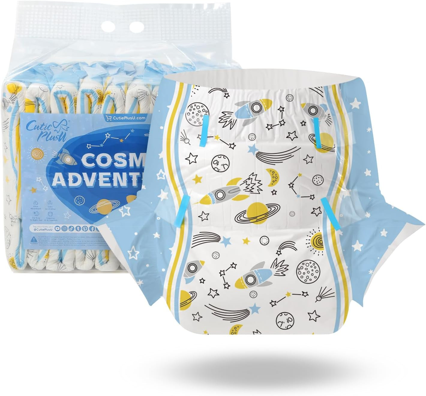CutiePlusU felnőtt pelenkák, 10 csomag, eldobható lappelenka nőknek és férfiaknak, maximális nedvszívó képesség egy éjszakán át - I Love Summer (közepes méretű, 71-96 cm)