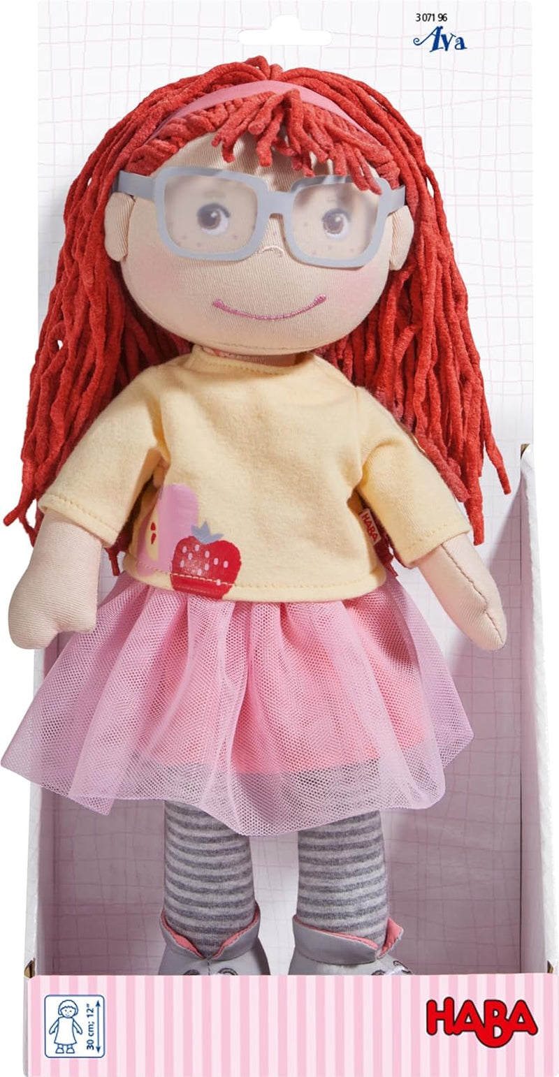 Păpușa HABA AVA, păpușă de 30 cm cu ochelari, păpușă moale pentru copii de la 18 luni